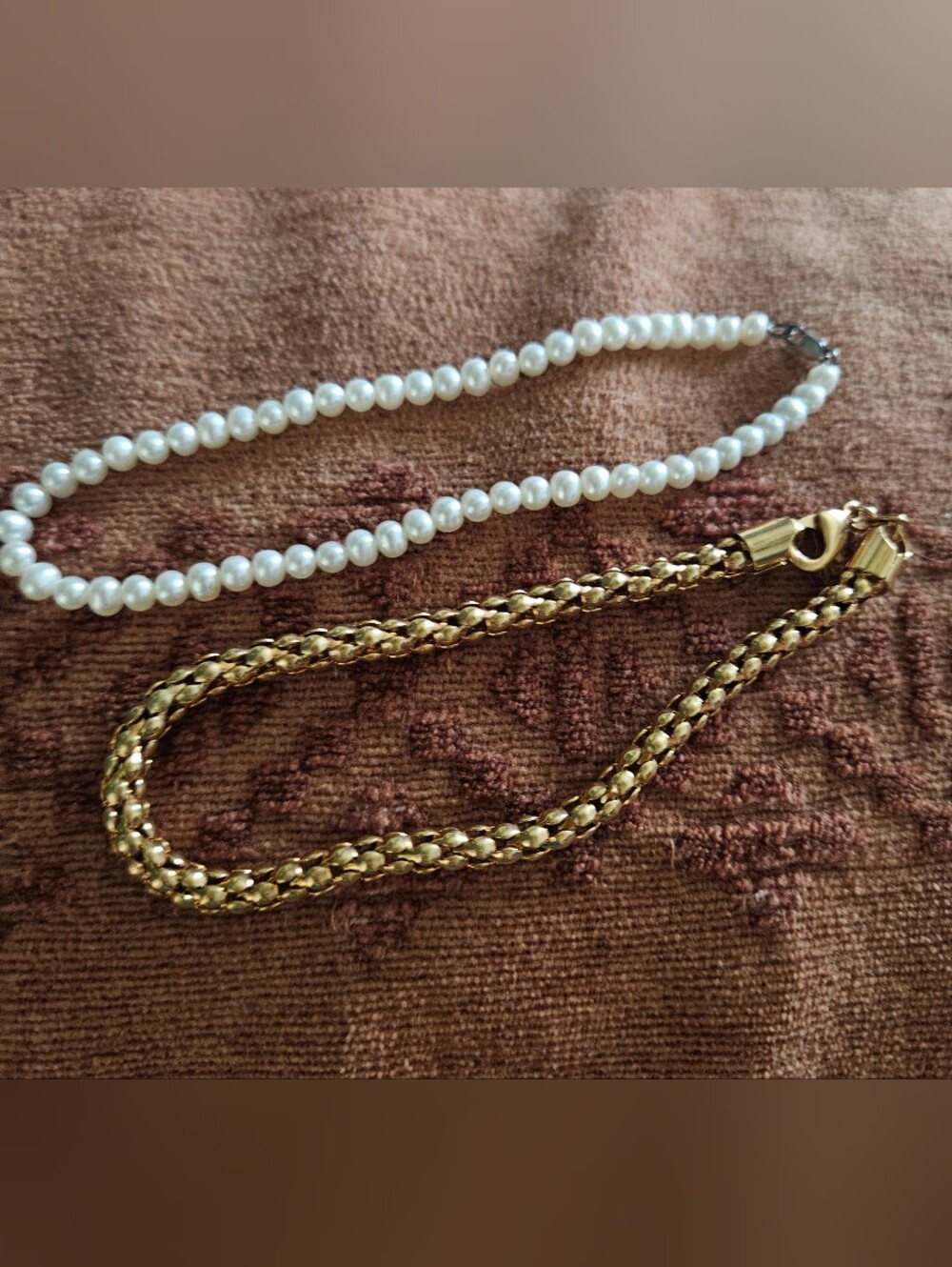 Gold(copper) and White Fresh Water Pearl Anklet Set